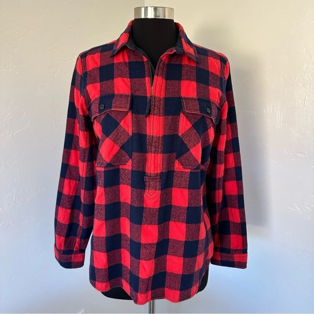 J. Crew Wool Blend Buffalo Check Navy Blue Red Plaid Shirt Shacket Size M